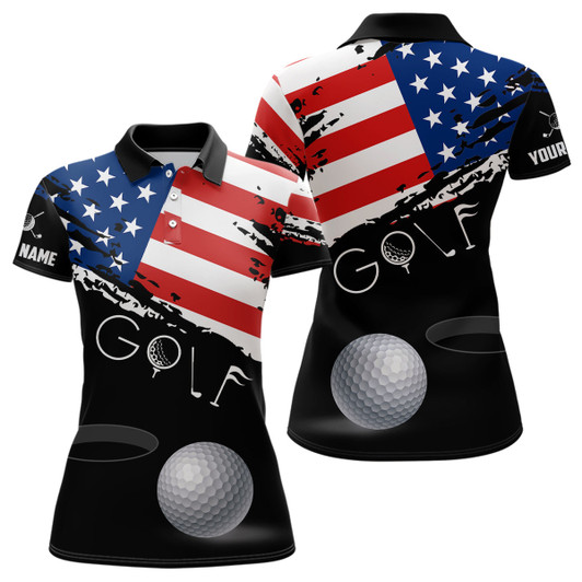 Custom Grunge American Flag Black Women Golf Polo Shirt Custom Patriotic 4Th Of July Golf Shirts, Golf Gift TDM1855