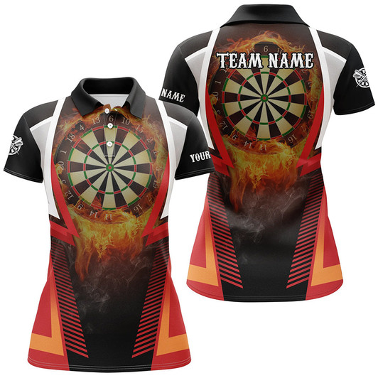 Custom Orange Fire Flame Sports Womens Darts Polo Shirt Custom Darts Shirt For Women Dart Jerseys LDT1397