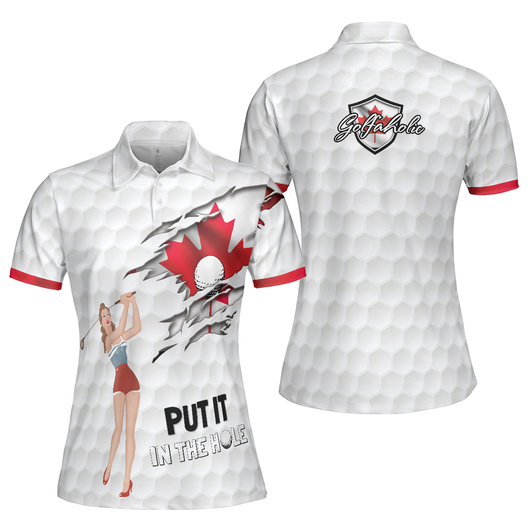 Women Canadian Polo Shirt, Golf Canada Flag Pin Up Girl Short Sleeve Women Polo Shirt, Canadian Golf Shirt For Ladies