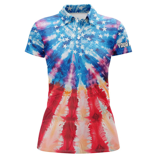 Custom American Flag Tie Dye Pattern Women Golf Polo Shirt Custom Ladies Patriotic Polo Shirt, Cool Golf Gift Nqs7745