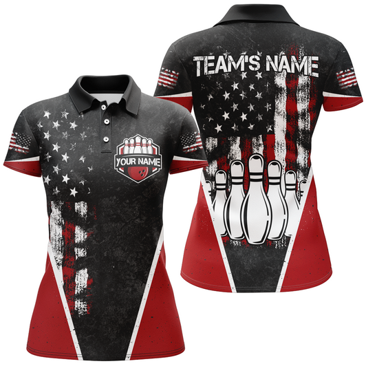 Custom American Bowling Polo Shirt for Women Custom Bowling Team Jersey Bowling Shirt QZT37