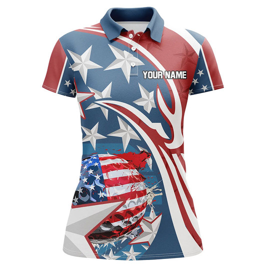 Custom American Flag Womens golf polo shirts Custom patriotic golf outfits women, personalized golf gifts NQS8205
