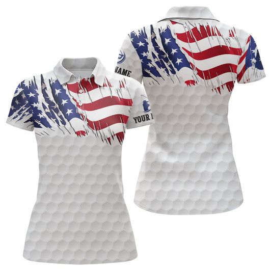 Custom American Flag white Women Golf Polo Shirts Custom patriotic womens top, unique polo shirts NQS7744