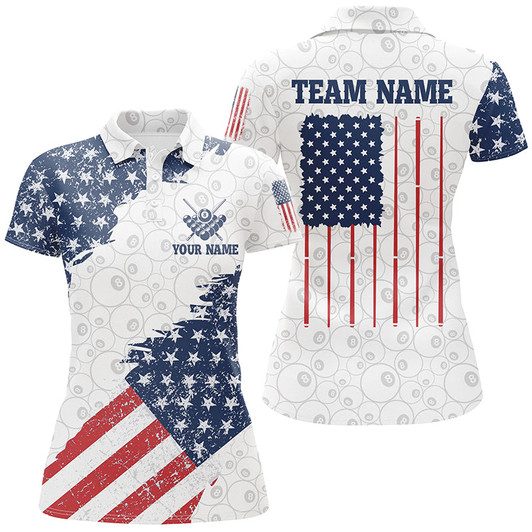 Custom Grunge American Flag Billiard Polo Shirts For Women Custom Patriotic US Flag Design Billiard Shirts TDM1064