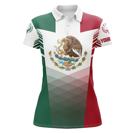 Custom Mexican Flag Womens Golf Polo Shirts Custom Mexico Golf Outfit Women, Unique Ladies Golf Apparel Nqs7356