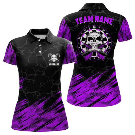 Custom Personalized 3D All Over Print Skull Darts Polo Shirt Purple Black Dart Jerseys For Women LDT1394