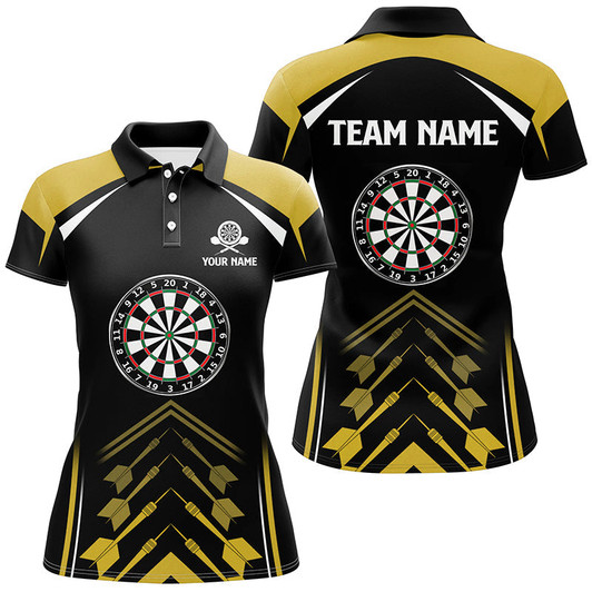 Custom Personalized Yellow Black Womens Darts Polo Shirt Custom Darts Shirt For Women Dart Jersey LDT1466