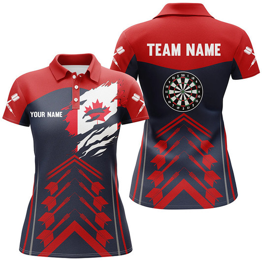 Custom Navy Red Canada Flag Darts Polo Shirt Custom Patriotic Darts Shirt For Women Dart Jerseys LDT1391