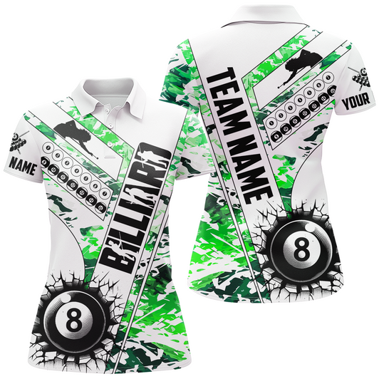 Custom Cracky Billiard 8 Ball Pool With Camo Women Polo Shirts Custom Team League Billiard Shirts| Green TDM0953