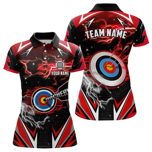 Custom Archery 3d Target Red Jersey For Women Custom Name Archery Polo Shirts Team League Archery Shirts TDM1024
