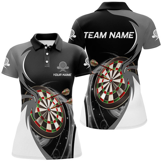Custom Personalized Grey Black Womens Darts Polo Shirt Custom Darts Shirt For Women Dart Jerseys LDT1075