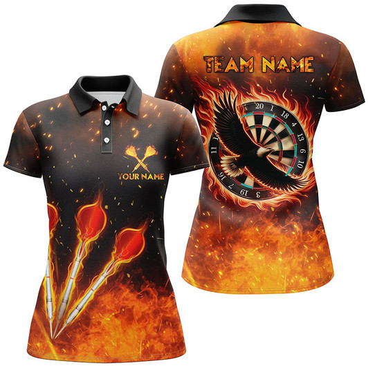 Custom Orange Fire Flame Eagle Womens Darts Polo Shirt Custom Darts Shirt For Women Dart Jerseys LDT1441