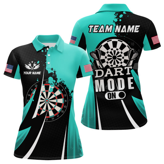 Custom Personalized Turquoise Dart Mode On Women Polo & Quarter-Zip Shirt Custom Darts Jersey Team Shirts TDM1653