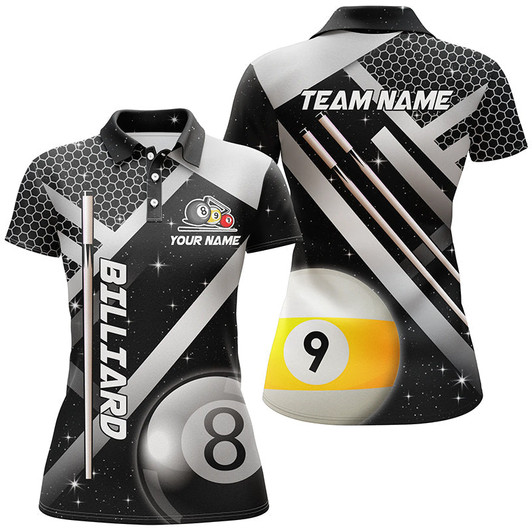 Custom Personalized Black Jerseys Billiard 8 Ball & 9 Ball Women Polo Shirts Custom Unique Billiard Uniform TDM1370