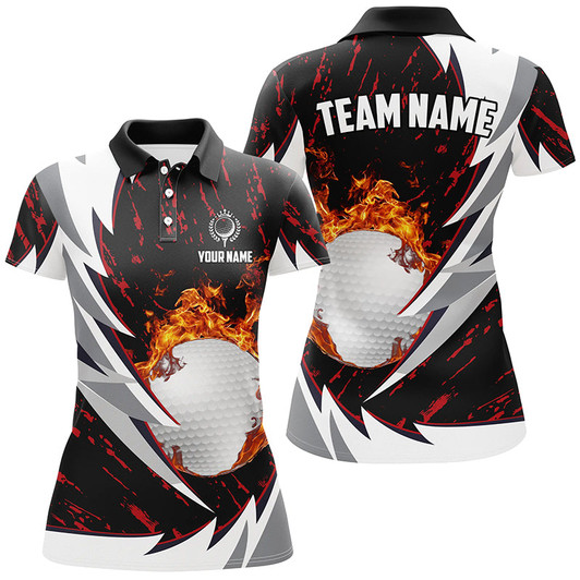 Custom Flame Golf Ball Black And White Women Golf Polo Shirts Custom Golf Clothes For Ladies | Red Nqs8042