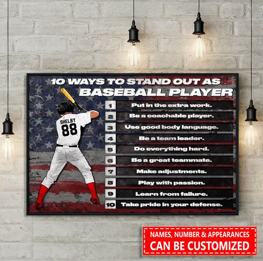 Custom 10 Ways To Stand Out As Baseball Player American Flag Customized Personalized Name/Number Poster and Canvas