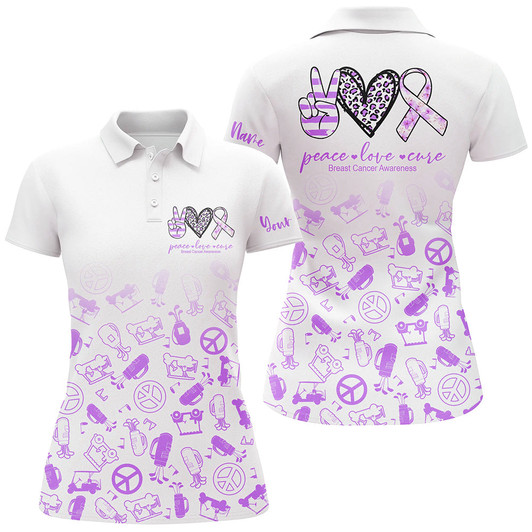 Custom Women Golf Polo Shirts Custom Purple Heart Peace Love Cure Golf Shirts For Women Nqs7009