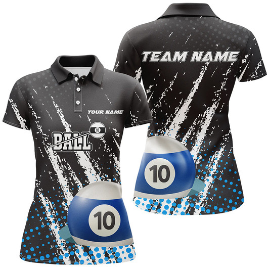 Custom Grunge 10 Ball Pool Sport Jerseys Custom Women Billiard Polo Shirts, 10 Ball Billiards Team Jerseys TDM1006
