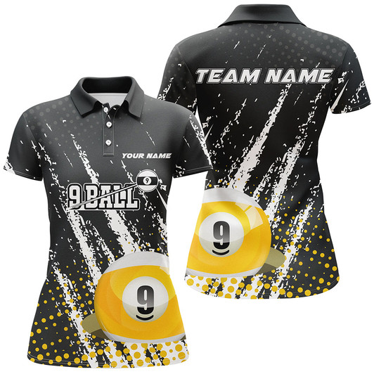 Custom Grunge 9 Ball Pool Sport Jerseys Customized Women Billiard Polo Shirts, 9 Ball Billiards Team Jerseys TDM1005