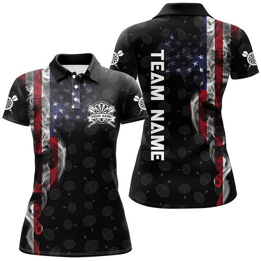 Custom  Smoky American Flag Darts Polo Shirt Custom Patriotic Dart Shirts For Women Dart Jersey LDT1065