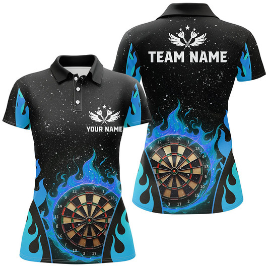 Custom Personalized Blue Darts Flaming Women Darts Polo Shirts Custom Team Jersey Darts League Shirts TDM1456
