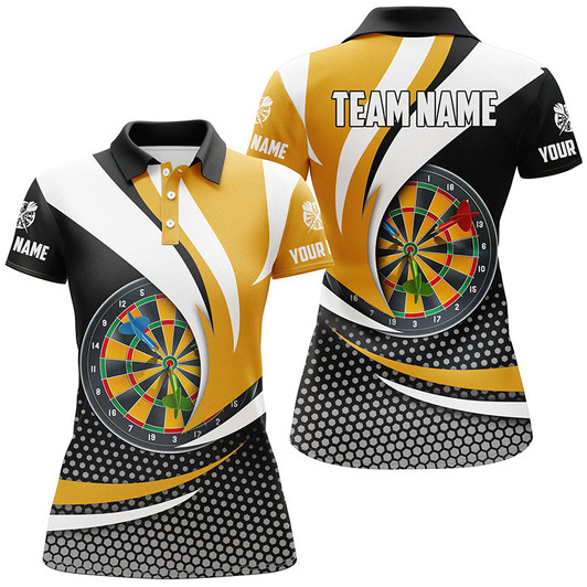 Custom Personalized 3D Dartboard Black Yellow Women Darts Polo Shirts Custom Darts League Team Shirts TDM1283