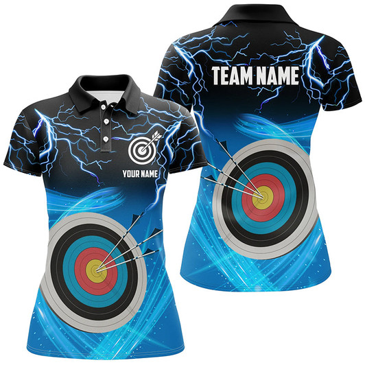 Custom Archery 3d Target Thunder Lightning Polo Shirts For Women, Best Archery Team Shirts |Blue TDM0737