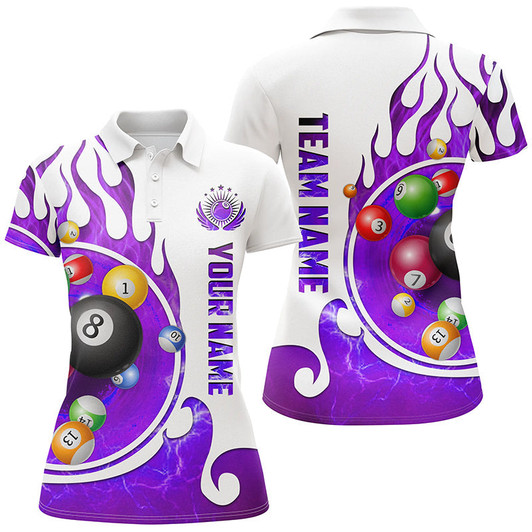 Custom Personalized Name Billiard Fire Polo Shirts For Women Custom Team Name Billiard Shirt Design | Purple TDM0917