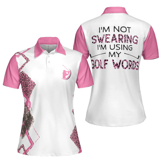 Pink Leopard Argyle Pattern Women Polo Shirt, I'm Not Swearing I'm Using My Golf Words Golf Short Sleeve Women Polo Shirt, Cool Gift For Female Golfers'