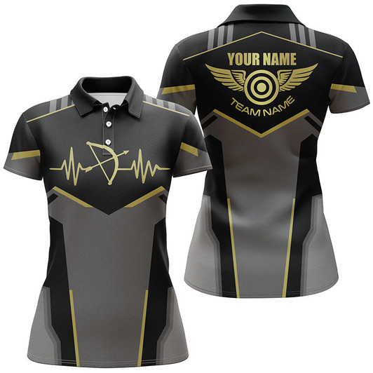 Custom Personalized Funny Archery Heartbeat Polo Shirts For Women Custom Name Archery Jersey | Yellow TDM0616
