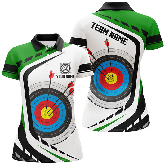 Custom Personalized Archery Target White Green Jersey Women Polo Shirts Custom Archery Outfit For Archer TDM1320