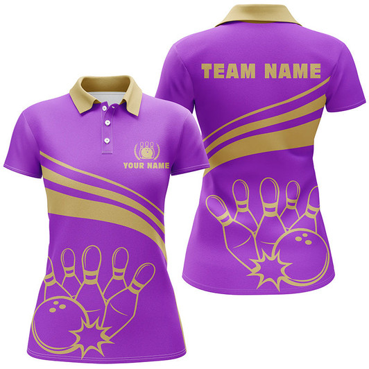 Custom Personalized Polo Bowling Shirts For Women, Custom Womens Bowling Shirts Team Bowl Jersey | Purple Nqs5354