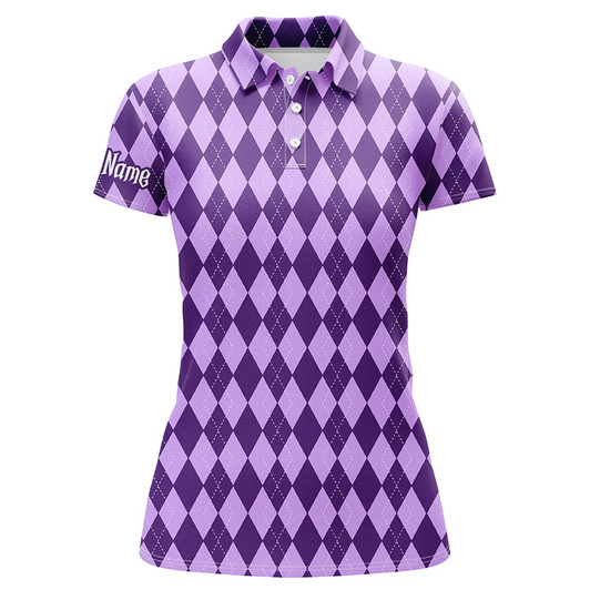 Custom Purple Argyle Halloween Pattern Custom Womens Golf Polo Shirts, Golf Attire For Women Nqs8143