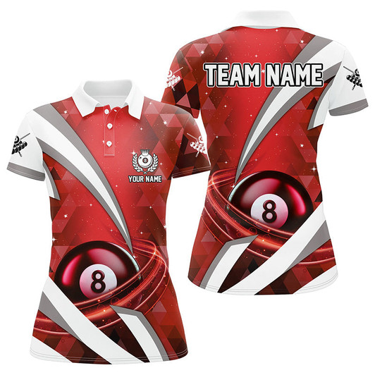 Custom Personalized Lightning Red 8 Ball Pool Women Polo Shirts Custom Billiard Team Jersey Attire TDM1331