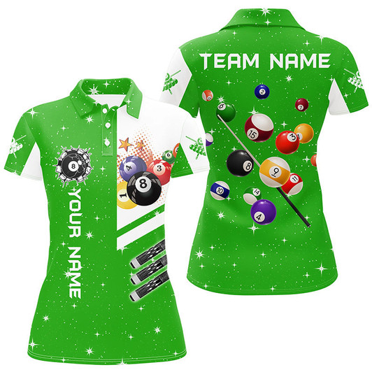 Custom Personalized Green 3D Billiard Balls Women Polo Shirts Custom Name Billiard Team League Jerseys TDM1163