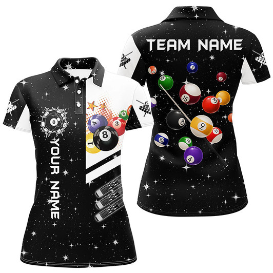 Custom Personalized Black 3D Billiard Balls Women Polo Shirts Custom Name Billiard Team League Jerseys TDM1160
