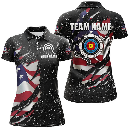 Custom Grunge American Flag Target Archery Sets Women Polo Shirts Custom Patriotic Archery Jersey Attire TDM1388