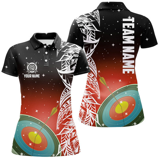 Custom Personalized 3D Target Archery Red Galaxy Pattern Women Polo Shirts, Team League Archery Jerseys TDM1084