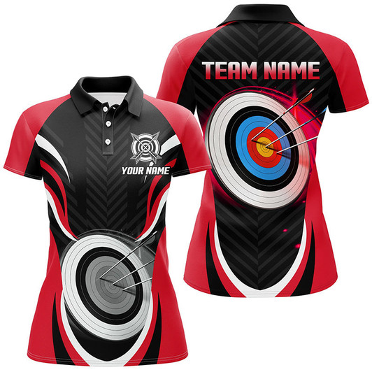 Custom Red Archery Jerseys Personalized Archery 3d Target Custom Women Polo Shirts, Best Archery Outfits TDM1018
