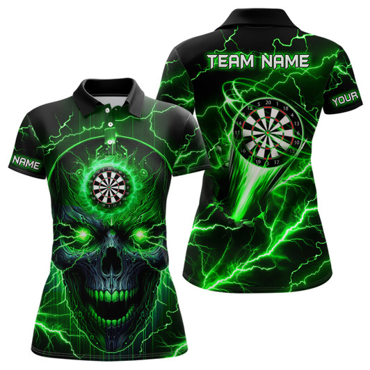 Custom Personalized Green Darts Skull Women Polo Shirts Custom Lightning Thunder Team League Darts Jersey TDM1510
