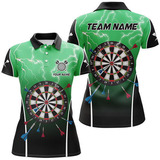 Custom Personalized Lightning Thunder Dartboard Green 3D Women Darts Polo Shirts Custom Darts Team Jersey TDM1371