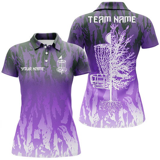 Custom Disc Golf Basket Purple Camo Women Golf Polo Shirts Custom Disc Golf Jerseys Team Shirts For Women Nqs8036