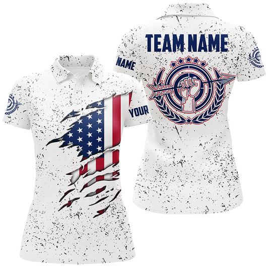 Custom Personalized Grunge US Archery Women Polo Shirts, Patriotic American Flag Shirts For Archers TDM0962