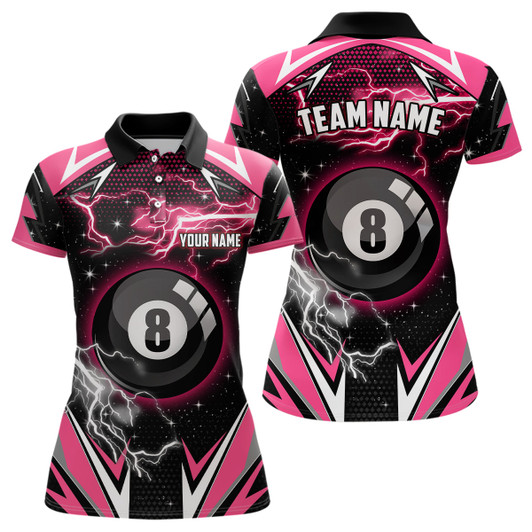 Custom Pink 8 Ball Pool Billiard Jersey Custom Women Polo Shirts, Team League Billiard Valentine Sport Shirt TDM0918