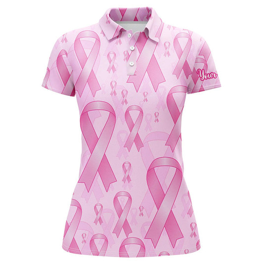 Custom Pink ribbons Breast Cancer Awareness background Women golf polo shirts custom golf outfits for ladies NQS8032
