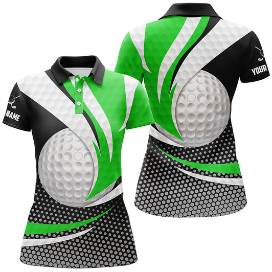 Custom Green Black Womens Golf Polo Shirts Custom Golf Balls Golf Outfit For Ladies, Top Golf Gifts TDM1853