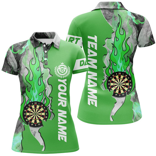 Custom Personalized Green Darts Board Fire Flame Smoke Women Darts Polo Shirts Custom Unique Darts Jerseys TDM1309