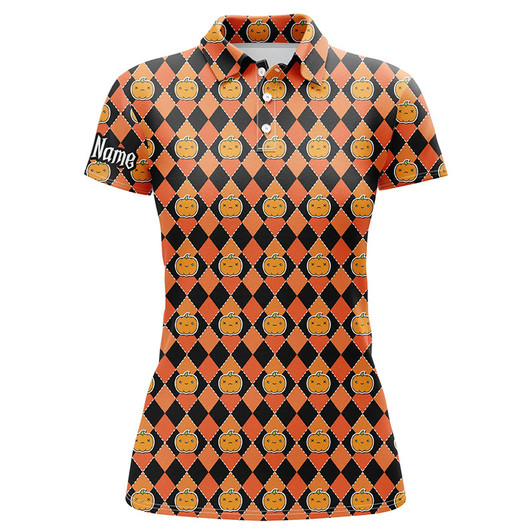 Custom Halloween Pumpkin Seamless Orange pattern custom Womens golf polo shirts, golf attire for women NQS8140
