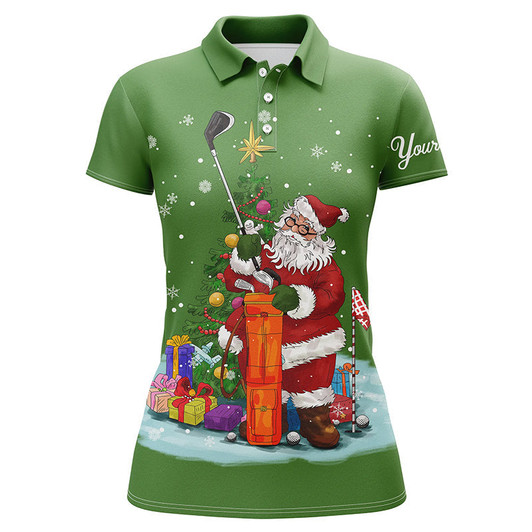 Custom Christmas Golf Shirts Custom Name Womens Golf Polo Shirts - Santa Golfer Christmas Golf Gifts | Green Nqs4432