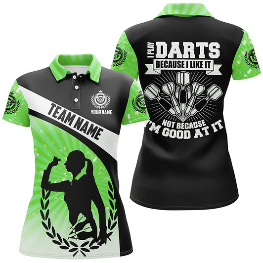Custom I Play Darts Because I Like It Green Halo Womens Darts Polo Shirt Dart Jerseys For Women LDT1316